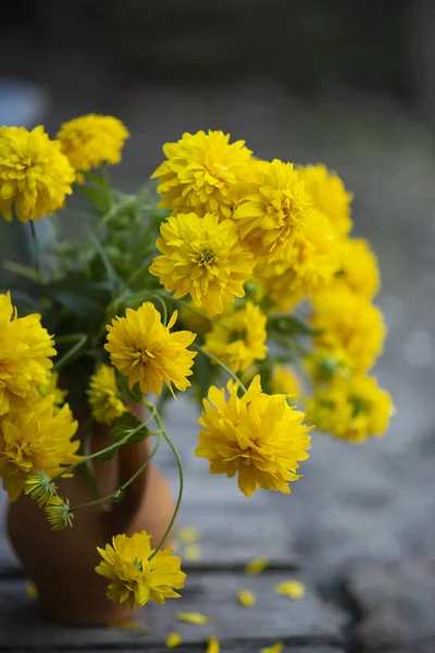 Still Life Bouquet Yellow Flowers Vase — Stock Photo, Image