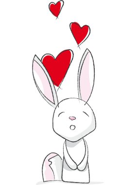 Küçük ve sevimli resimli tavşan. Parlak renklerde bir tavşan. Kalplere aşık tavşan.
