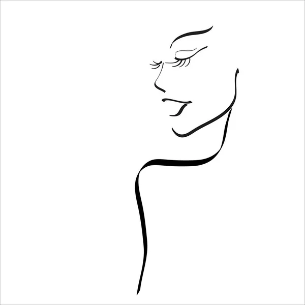 Perfil de una chica. Dibujo de arte de línea vectorial. Logo salón de belleza. Ilustración aislado fondo blanco. — Archivo Imágenes Vectoriales