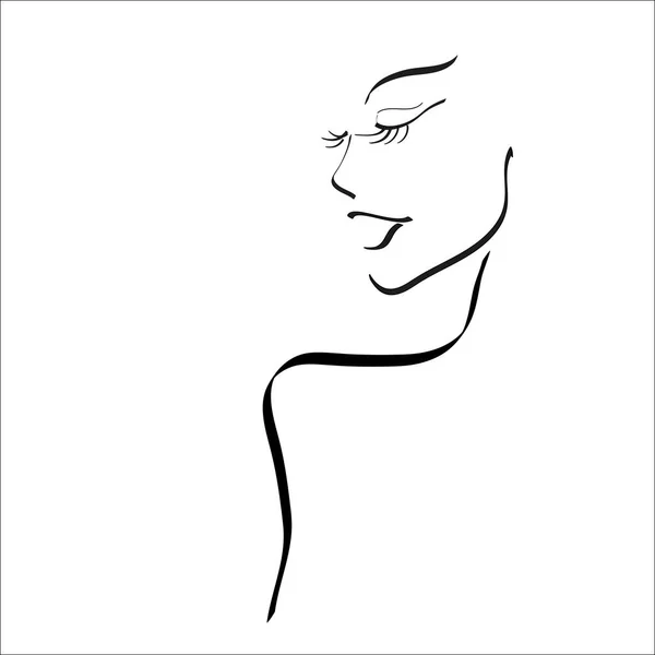 Profilo di una ragazza. Disegno a linee vettoriali. Salone di bellezza con logo. Illustrazione isolato sfondo bianco. — Vettoriale Stock