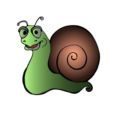  Çizgi film eğlence salyangozu. Vektör renk çizimi. Yavaş hayvanın emeklemek için acelesi yok. Komik karakter..