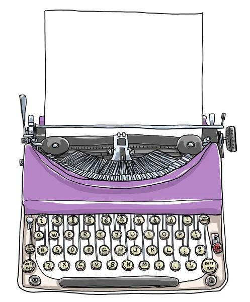 Niedliche lila Schreibmaschine mit Papier Vintage Art — Stockfoto