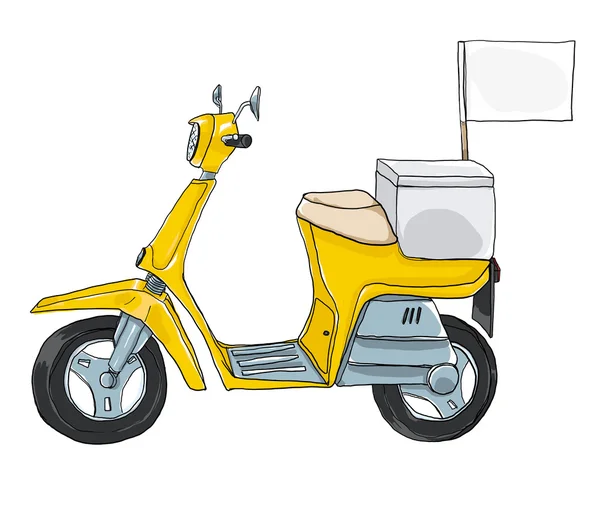 Gele scooter levering leuke kunst illustratie — Stockfoto