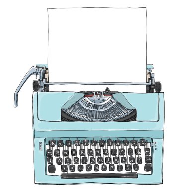 Vintage mavi daktilo kağıt sanat çizim ile