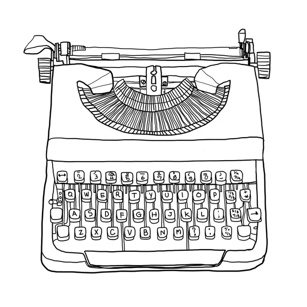 Britské psací stroj roztomilý linie umění ilustrace — Stock fotografie