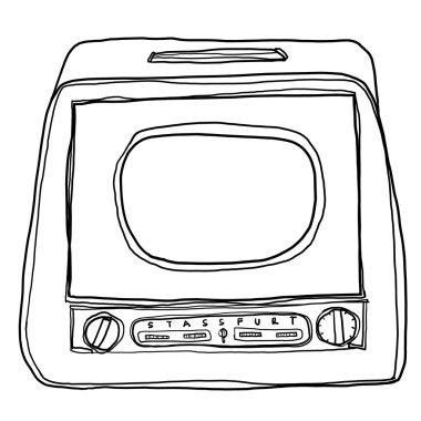 Vintage ahşap beyaz arka plan hat sanat illust davasında tv