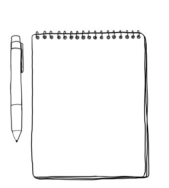 Defter ve kalem, vintage kahverengi defter, Not çizimi