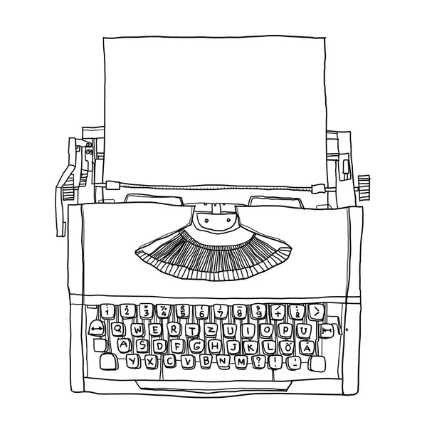 Orange skrivmaskin vintage med papper line art illustration — Stockfoto
