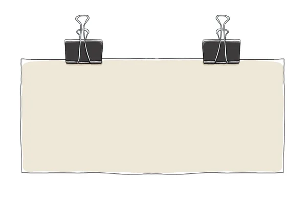 Binder Clips and long blank Paper painting illustration — Stock Photo, Image