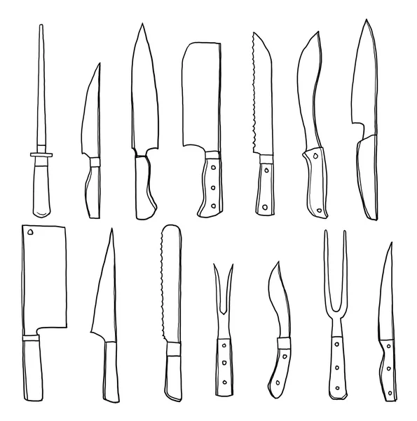 Knife sets kitchen tools hand drawn cute line art illustration — Stock Photo, Image