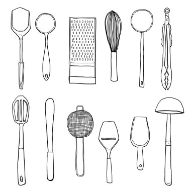 mutfak eşyaları çizilmiş şirin çizgiyi sanat illüstrasyon el