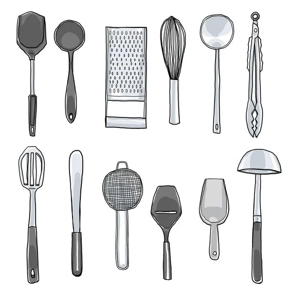 Utensílios de cozinha mão desenhada bonito arte ilustração — Fotografia de Stock