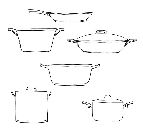 锅厨房手绘线条艺术可爱插图 — 图库照片