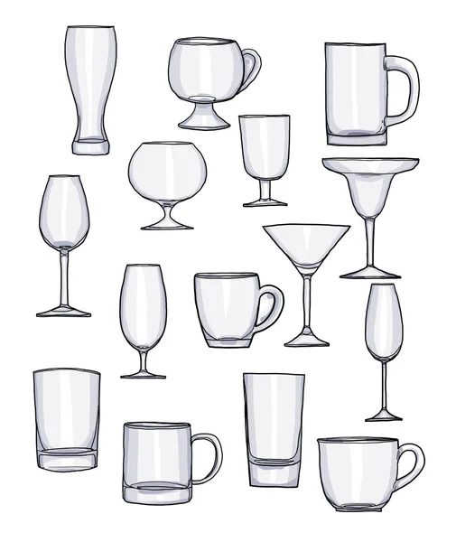 Glas Wasserbecher Set handgezeichnete Kunst niedliche Illustration — Stockfoto