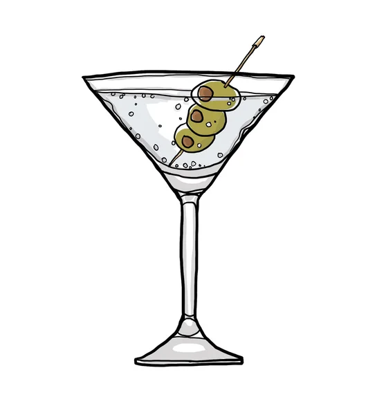 Olive Martini Cocktail med oliv hand dras skär illustration — Stockfoto