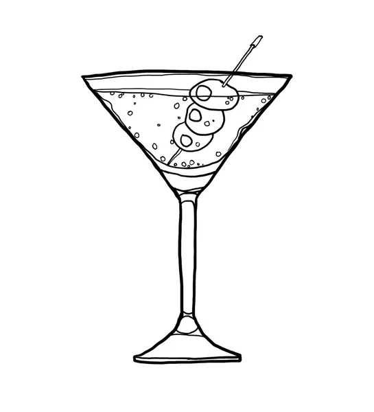 Olive Martini Cocktail med oliv hand dras line art söta Ilus — Stockfoto