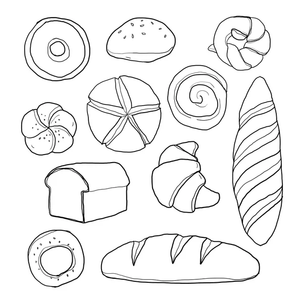 Bread set of hand drawn line art painting  illustration — Stock Photo, Image