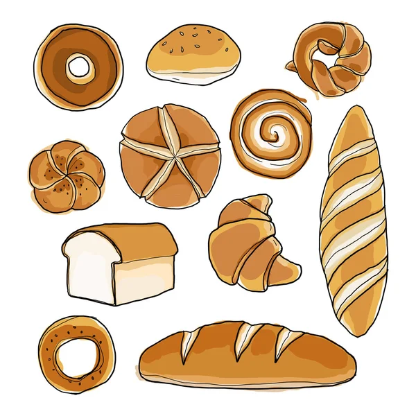 Brot Set von Hand gezeichnete Kunst Malerei Illustration — Stockfoto