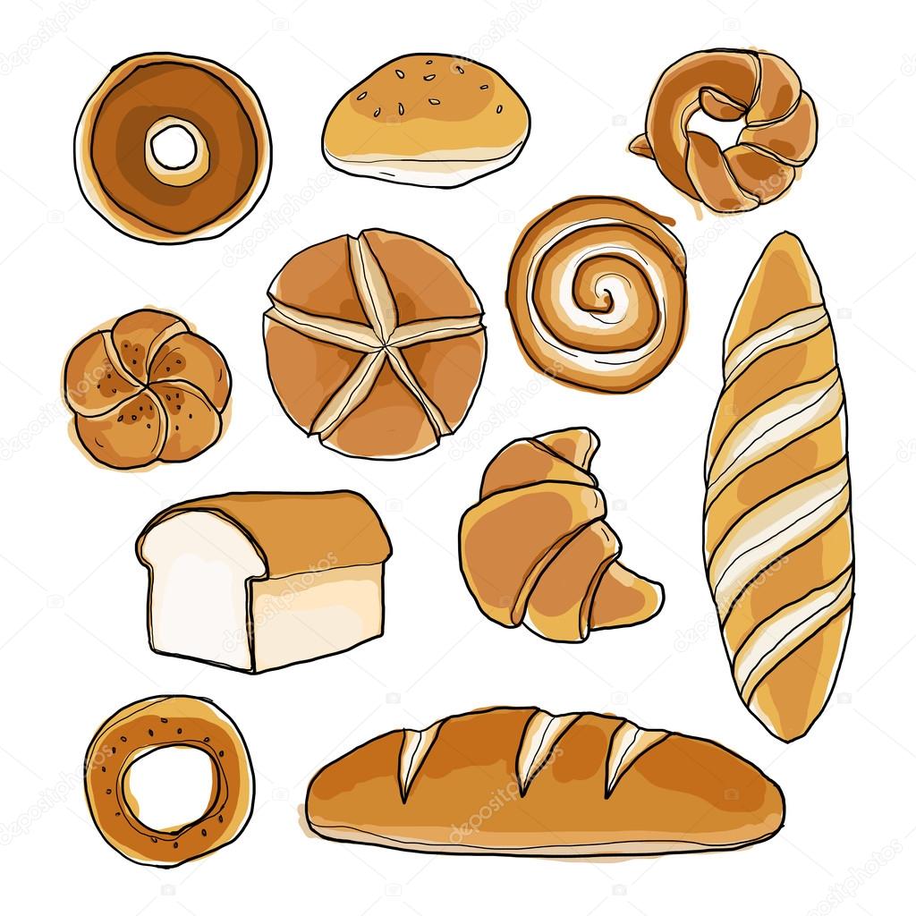 bread set of hand drawn art painting  illustration