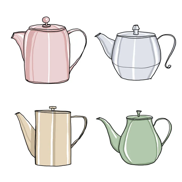 Koffiepot hand getekende set schattig schilderij van illustratie — Stockfoto