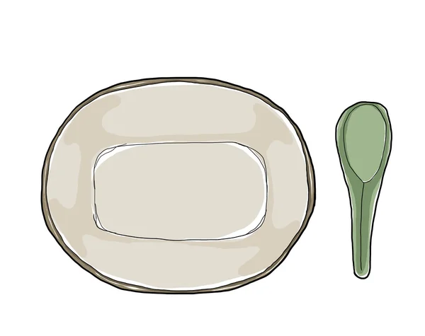 锌和碗勺子复古手绘可爱插画 — 图库照片