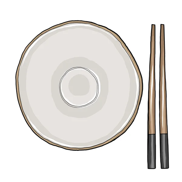 Bowl and chopsticks vintage  top view hand drawn art illustratio — Stok Foto