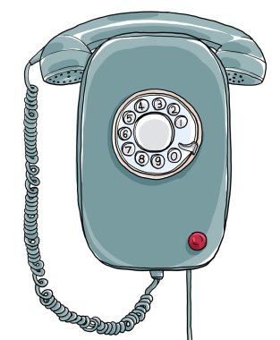 Mavi vintage telefon duvar el sanat illüstrasyon resim çizilmiş