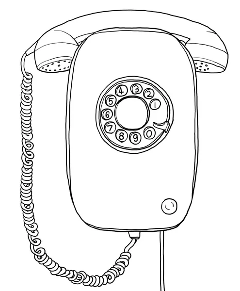 Blu vintage Telefono muro disegnato a mano linea arte pittura illustr — Foto Stock