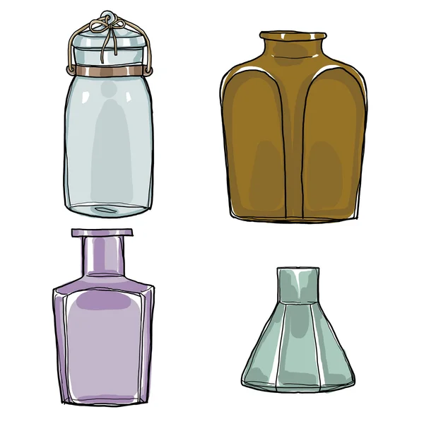 Vintage jars and bottles cute hand drawn art illustrations — Stock Photo, Image