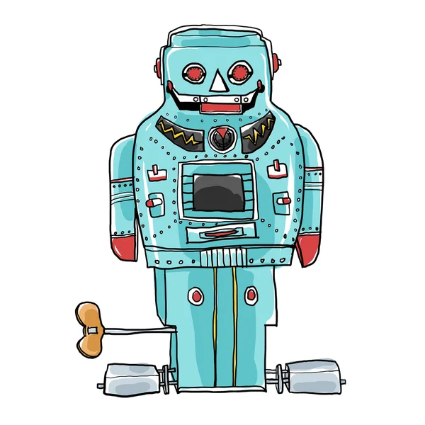 Giocattolo robot vintage SPARKY ROBOT arte disegnata a mano simpatica illusione — Foto Stock