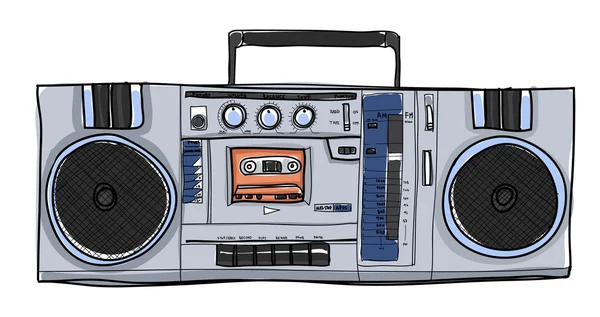 벡터 스테레오 Boombox 라디오 빈티지 handdrawn 일러스트 — 스톡 사진