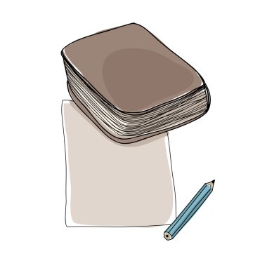 Kağıt Not ve kitap elle çizilmiş sevimli çizgi sanat illüstrasyon