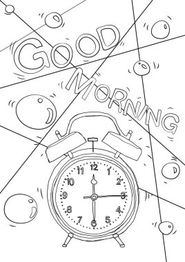 boyama kitabı klasiği Alarm saat şirin çizgi sanat el çizimi çizimi çizimi çizim vektörü a4