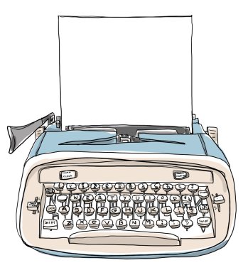 Mavi daktilo kağıt vintage çizgi roman ve resim ile şirin