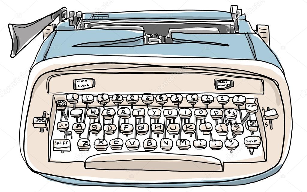 Blue Typewriter Cute Vintage Painting Stock Photo C Gmm2000 56625749