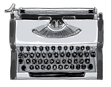 70'lerin el ile daktilo siyah beyaz sanat resim