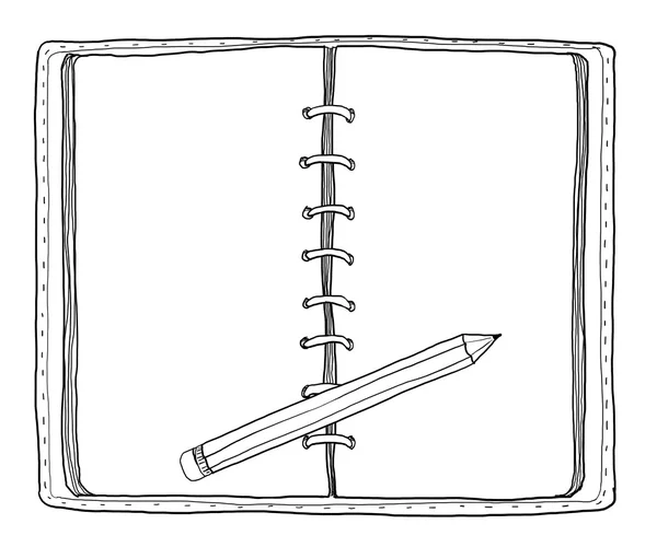 Cuaderno y lápiz vintage lindo dibujado a mano —  Fotos de Stock