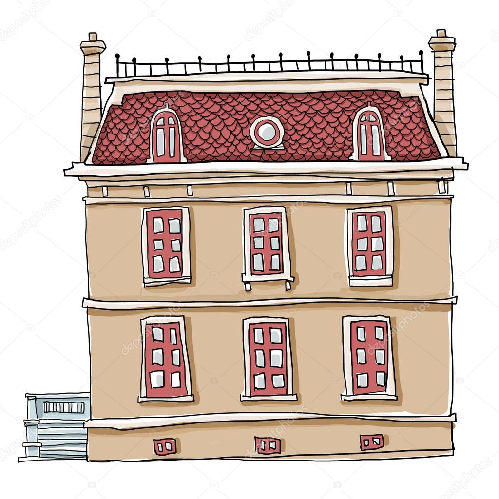 vintage house cute line art and painting