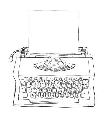 vintageTypewriters and paper  cute line art