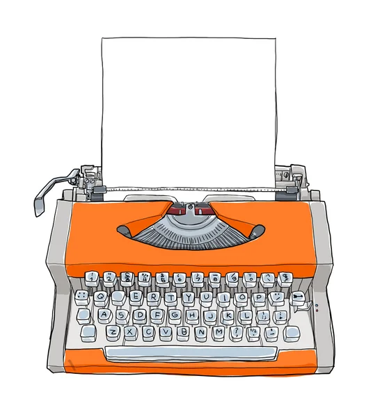 橙色的 vintagetypewriters 和纸可爱艺术绘画 — 图库照片