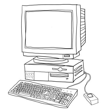 old computer desktop  cute line art illustration clipart