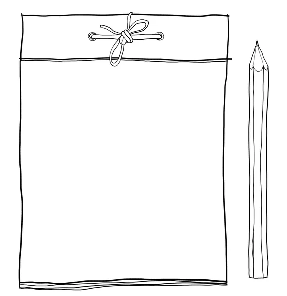 Note pad and  yellow pencil cute lineart illustration — Stock Photo, Image