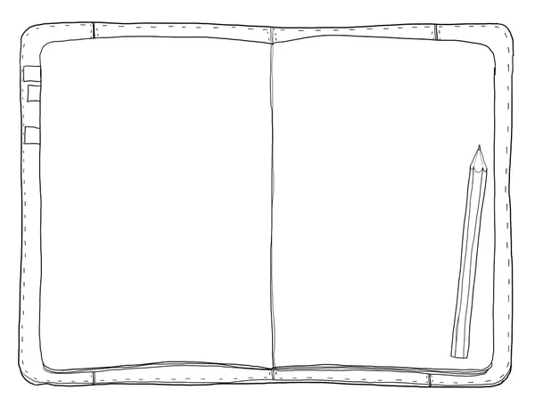 老式的笔记本和铅笔线艺术绘画可爱的插图 — 图库照片