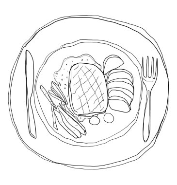 biftek yemek şirin lineart çizimde