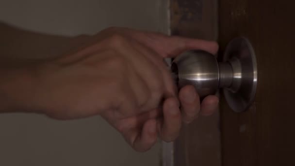 Man Opens Key Lock Door Entering Room Closing Door Bright — Stock Video