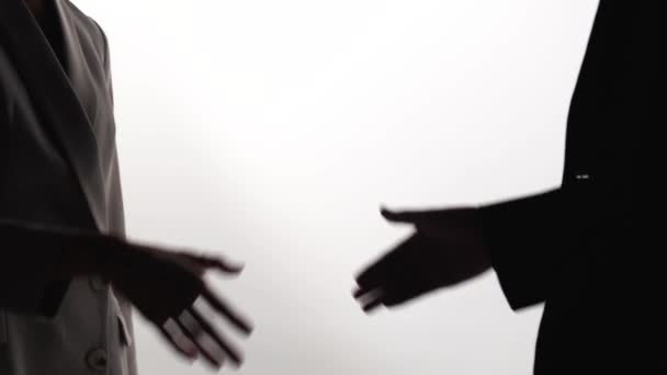 Dwóch Partnerów Biznesowych Uścisnąć Dłonie Podczas Spotkania Biurze Zwolniony Ruch — Wideo stockowe