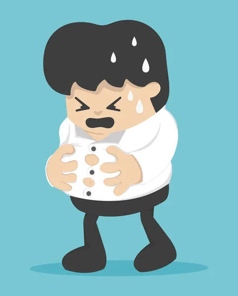 Genç işadamı tutan onun ağır göbek, ağır göbek, çok yemek mu