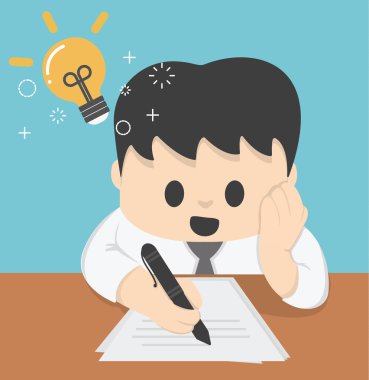 İşadamı düşünme fikir strateji Working.Concept fikirlerin ve