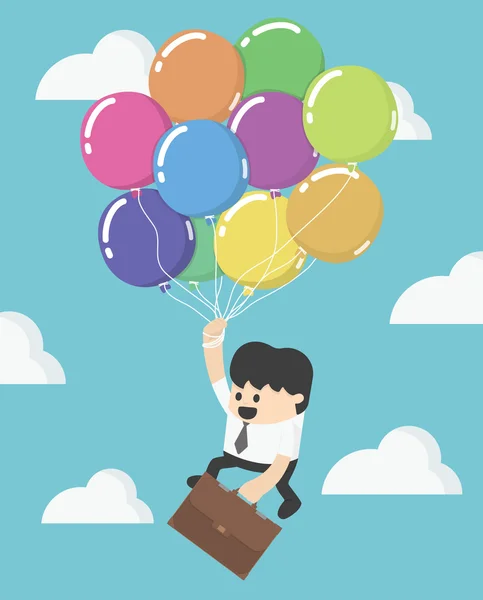 O homem de negócios voa alto no balão. Jovem busine bem sucedido —  Vetores de Stock