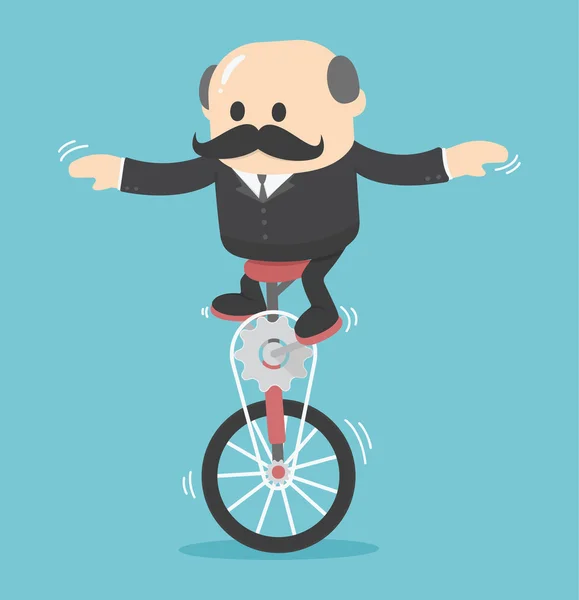 Hombre de negocios en bicicleta de una rueda — Vector de stock